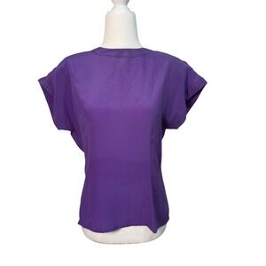 Vintage Jack Mulqueen New York Purple 100% Silk Back Button Blouse Top Size 6